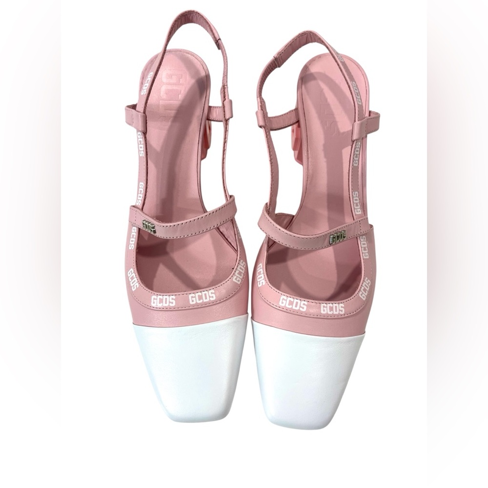 NEW GCDS Leather Lilit Slingback Pink Logo Pumps Block Heels Coquette Feminine - Picture 11 of 15